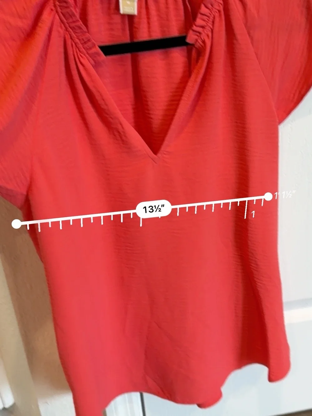 Michael Kors Coral Red Ruffled V-Neck Short Sleeve Blouse